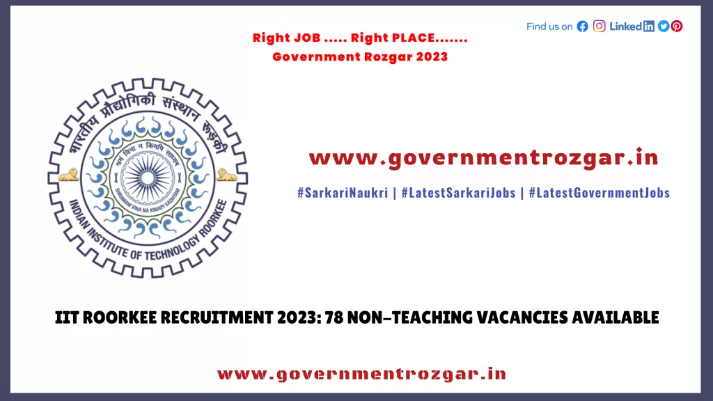 IIT Roorkee Recruitment 2023: 78 Non-Teaching Vacancies Available