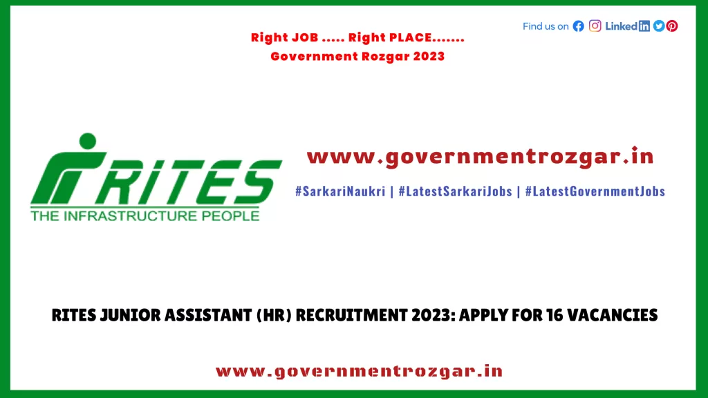 RITES Junior Assistant (HR) Recruitment 2023: Apply for 16 Vacancies