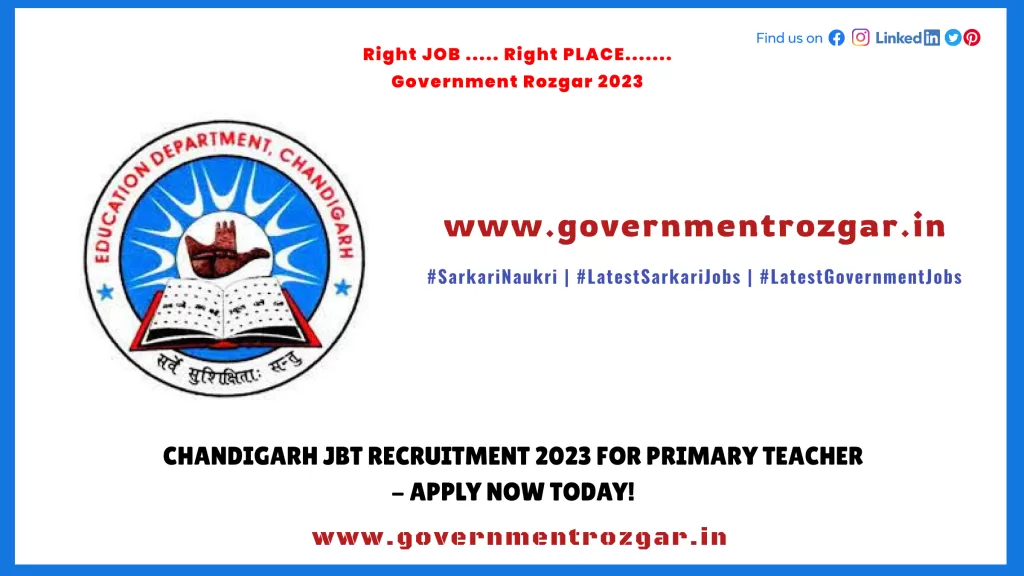 Chandigarh JBT Recruitment 2023 for Primary Teacher - Apply Now Today!