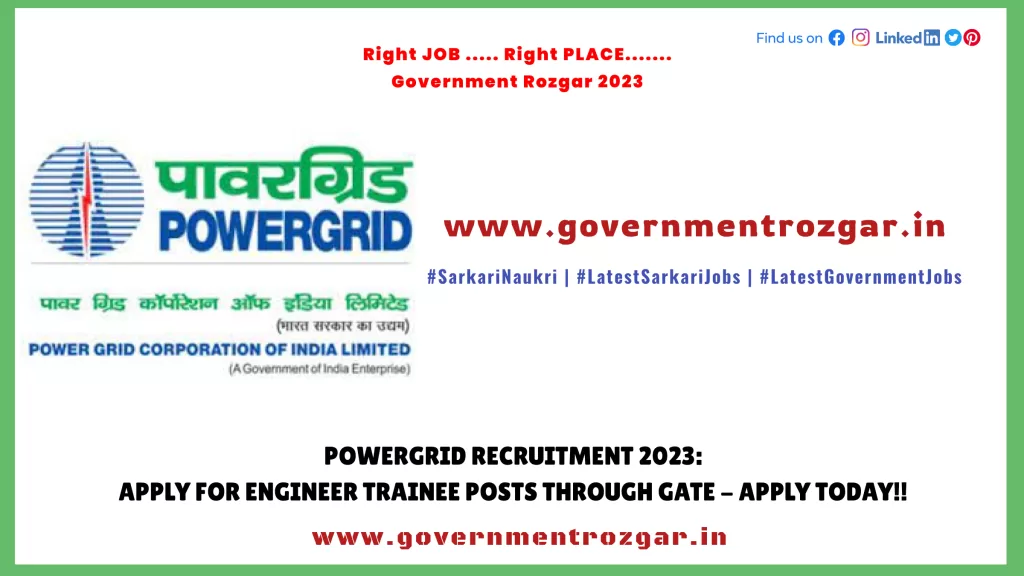 Powergrid Recruitment 2023: Apply for Engineer Trainee posts through GATE - Apply Today!!