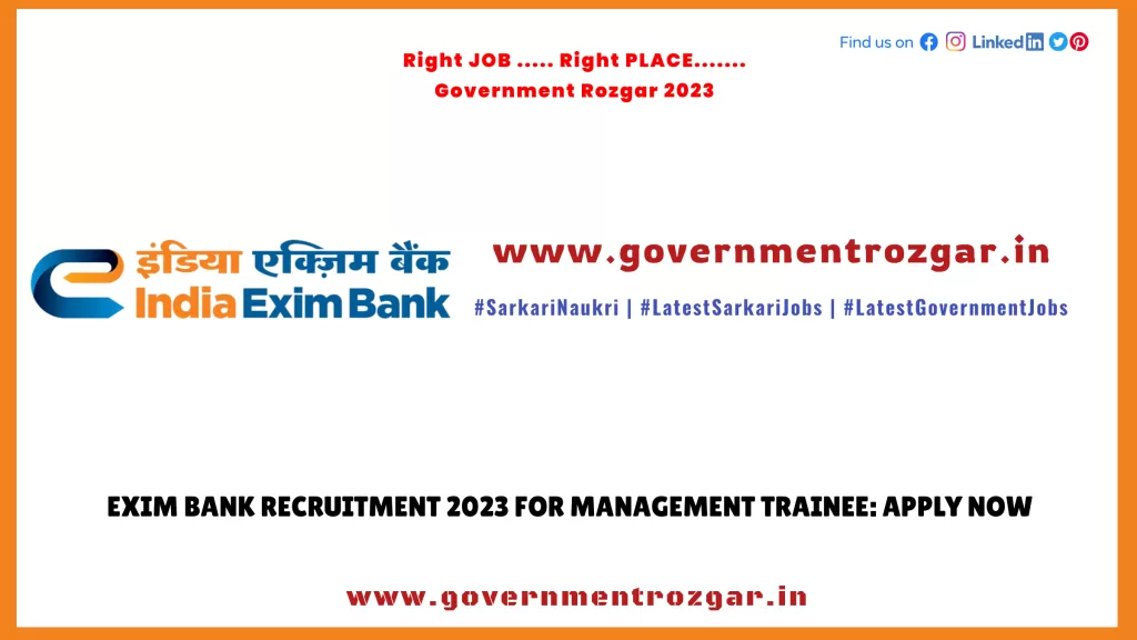 EXIM Bank Recruitment 2023 for Management Trainee: Apply now