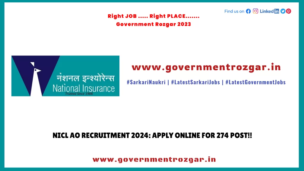 NICL AO Recruitment 2024: Apply Online for 274 Post!!
