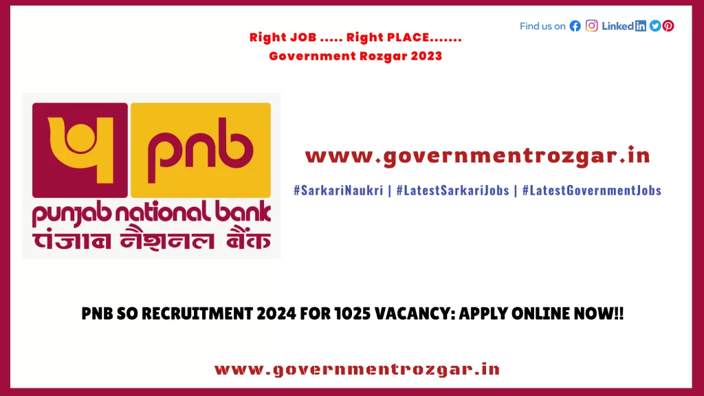 PNB SO Recruitment 2024 for 1025 Vacancy: Apply Online Now!!