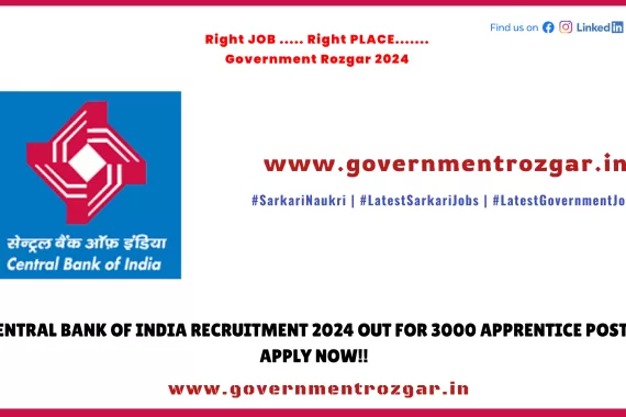 Central Bank of India Recruitment 2024 - Apply for 3000 Apprentice Posts