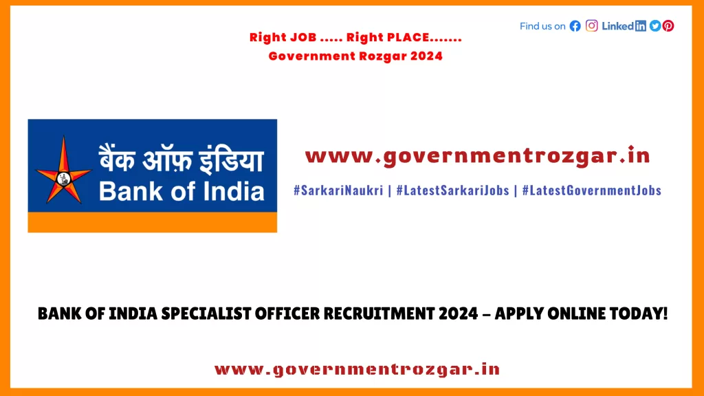 Bank of India Specialist Officer Recruitment 2024 - Apply Online Today!