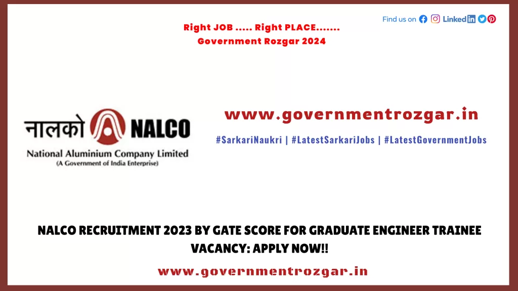 NALCO Recruitment 2024 by GATE Score for Graduate Engineer Trainee Vacancy: Apply Now!!
