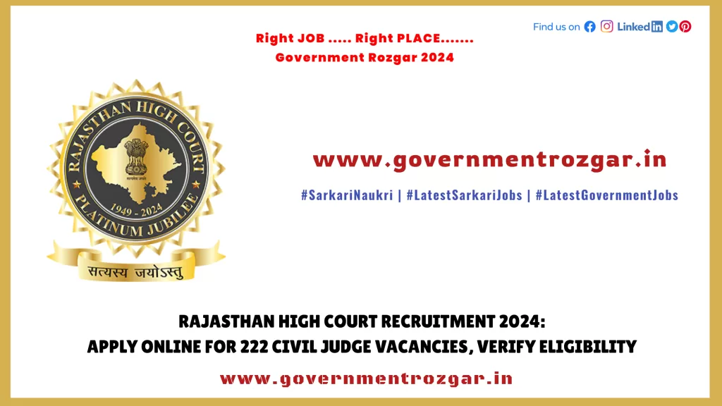 Rajasthan High Court Recruitment 2024: Apply Online for 222 Civil Judge Vacancies, Verify Eligibility